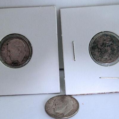 10 Silver Dimes:  1946 P, 1947 S, 1948 D (2), 1962 D (2), 1963 D, 1964 D (2), 1967 P