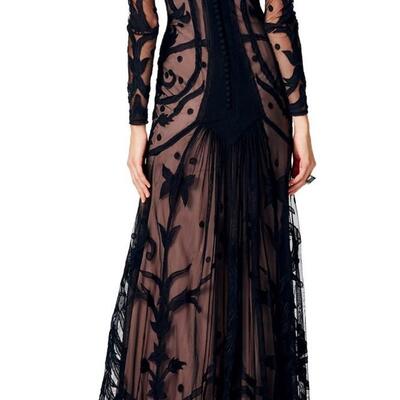 Vtg Temperley London Couture  Tattoo Embroidered Maxi Gown