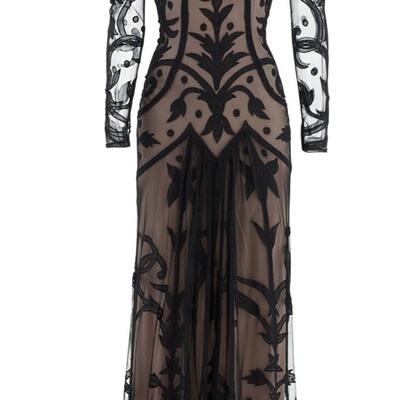 Vtg Temperley London Couture  Tattoo Embroidered Maxi Gown