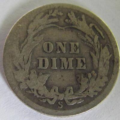 1897 Barber Quarter, 1911 D Barber Dime, 1912 S Barber Dime, 1914 D Barber Dime 