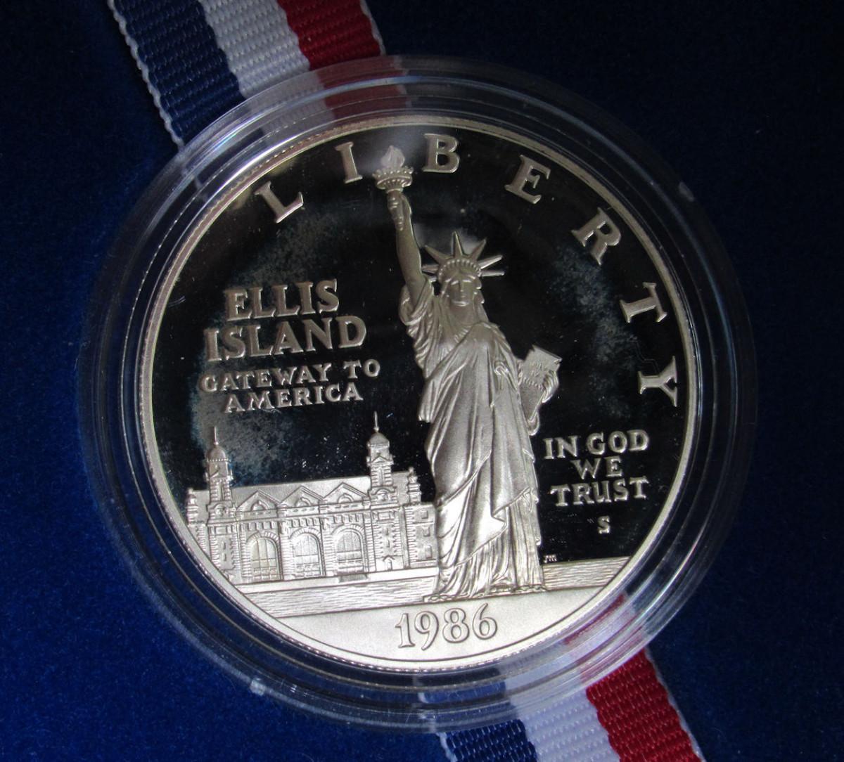 US Mint 1986 S Ellis Island Liberty Silver Dollar Proof