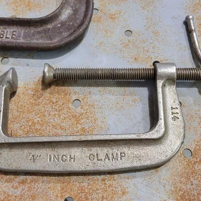 Lot 70: (2) Large Vintage Clamps + Brass Ruler w/ Knob