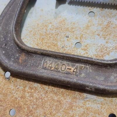 Lot 70: (2) Large Vintage Clamps + Brass Ruler w/ Knob