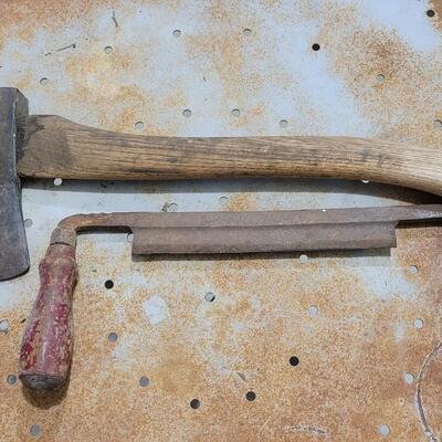 Lot 71: Vintage Tool Lot - PLUMB VICTORY Axe + Hand Saw