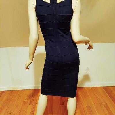 Vtg Body Con Herve Leger ? Dress with gold sequined cross bodice front and back