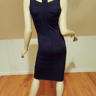 Vtg Body Con Herve Leger ? Dress with gold sequined cross bodice front and back