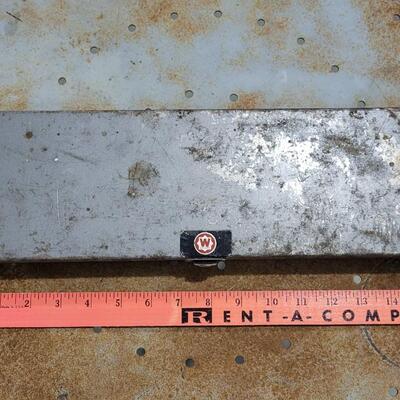 Lot 74: Vintage Gray WRIGHT Toolbox w/ Sockets + Wrenches