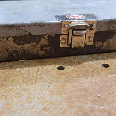 Lot 74: Vintage Gray WRIGHT Toolbox w/ Sockets + Wrenches