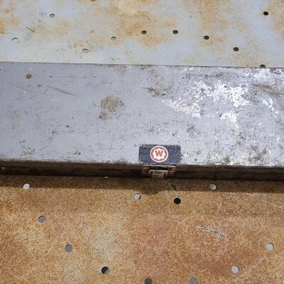 Lot 74: Vintage Gray WRIGHT Toolbox w/ Sockets + Wrenches