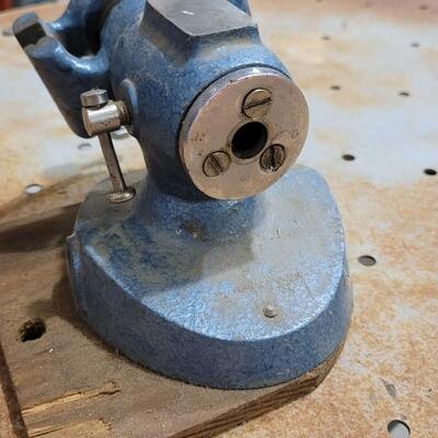 Lot 77: Vintage Small Bench Vise Blue w/ Wood Base