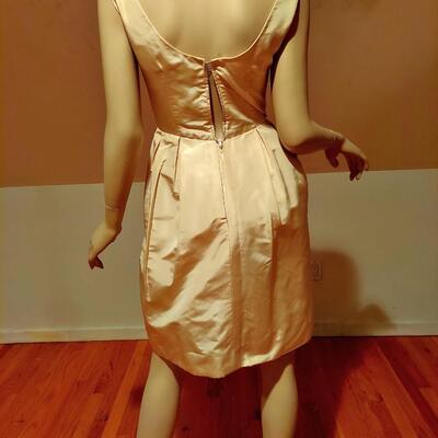 Vtg Silk Shantung Hostess cocktail dress w/over skirt crystal glass lavishly beaded 