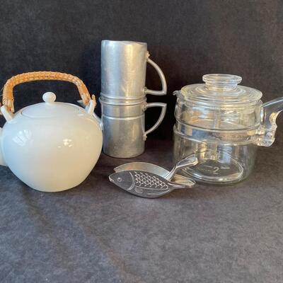 Lot 6  Vintage Pyrex Coffee Pot, etc