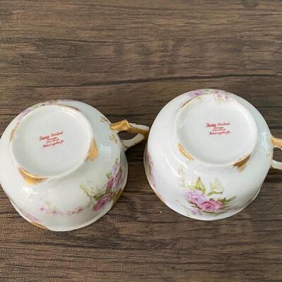 Vintage Pair of Theodore Haviland Limoges France Porcelain Pink Rose Small Tea Cups Gold Trim