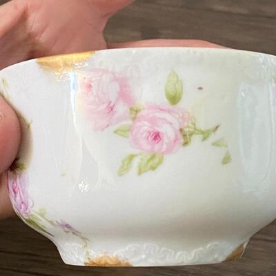 Vintage Pair of Theodore Haviland Limoges France Porcelain Pink Rose Small Tea Cups Gold Trim