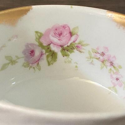 Vintage Pair of Theodore Haviland Limoges France Porcelain Pink Rose Small Tea Cups Gold Trim