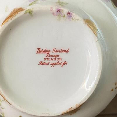Vintage Pair of Theodore Haviland Limoges France Porcelain Pink Rose Small Tea Cups Gold Trim