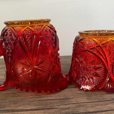 Vintage Amberina Red Orange Yellow Flame Depression Glass Cream and Sugar Set 