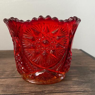 Vintage Amberina Red Orange Yellow Flame Depression Glass Cream and Sugar Set 