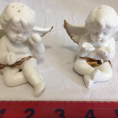 Porcelain handpainted gold trim salt and pepper shakers