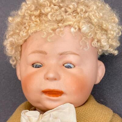 Vintage Bisque & Composite Sleepy Eye Curly Hair Boy Doll