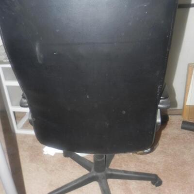   LEATHER DESK CHAIR AND FLOOR LAMP