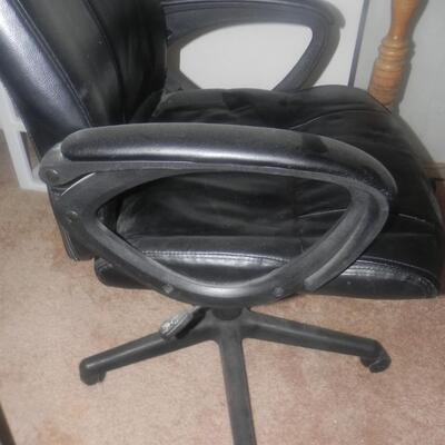   LEATHER DESK CHAIR AND FLOOR LAMP