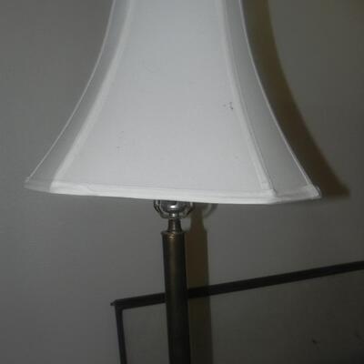   LEATHER DESK CHAIR AND FLOOR LAMP