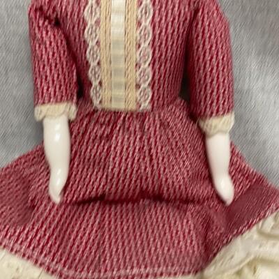 Vintage China Head Doll in Red Gingham Dress