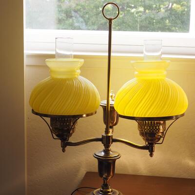 Lot 29- Electrified  yellow glass shade Student lamp