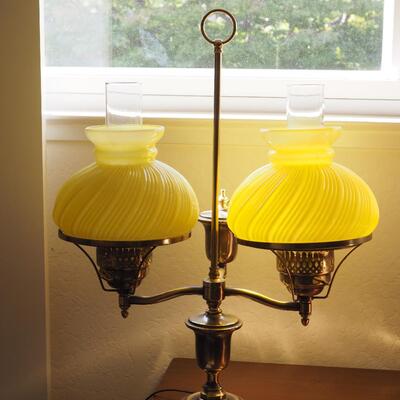 Lot 29- Electrified  yellow glass shade Student lamp