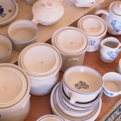 Lot 199 Large lot of Blue and white Colonial crocks and pottery