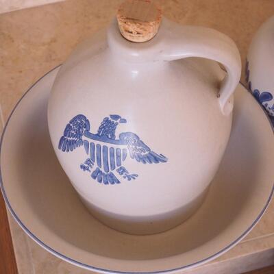 Lot 199 Large lot of Blue and white Colonial crocks and pottery