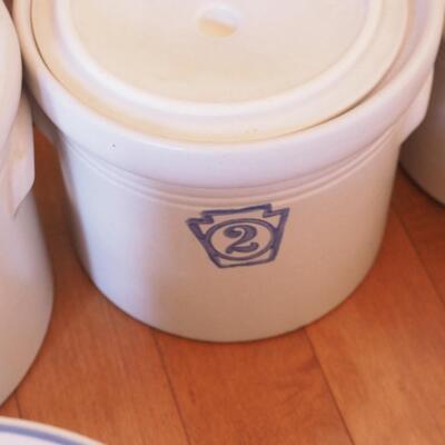 Lot 199 Large lot of Blue and white Colonial crocks and pottery