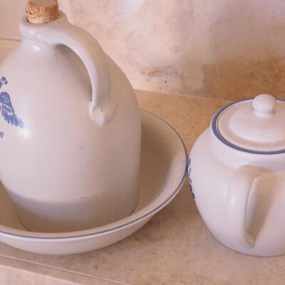 Lot 199 Large lot of Blue and white Colonial crocks and pottery