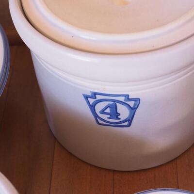 Lot 199 Large lot of Blue and white Colonial crocks and pottery