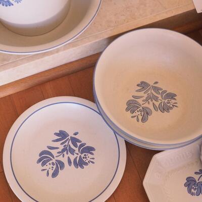 Lot 199 Large lot of Blue and white Colonial crocks and pottery