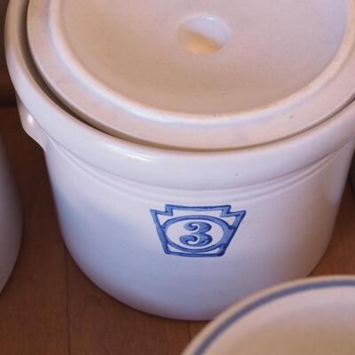 Lot 199 Large lot of Blue and white Colonial crocks and pottery