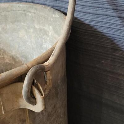 Lot 103: Vintage Heavy Duty Galvanized Metal Farm Bucket with Rolled Rim