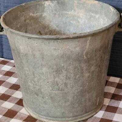 Lot 103: Vintage Heavy Duty Galvanized Metal Farm Bucket with Rolled Rim