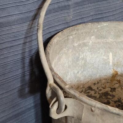 Lot 103: Vintage Heavy Duty Galvanized Metal Farm Bucket with Rolled Rim