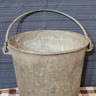 Lot 103: Vintage Heavy Duty Galvanized Metal Farm Bucket with Rolled Rim