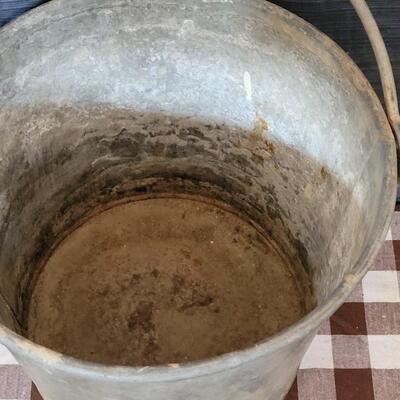 Lot 103: Vintage Heavy Duty Galvanized Metal Farm Bucket with Rolled Rim