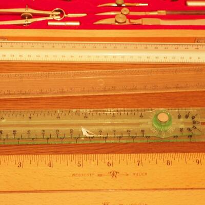Lot 64 Tower Drafting tools and rulers