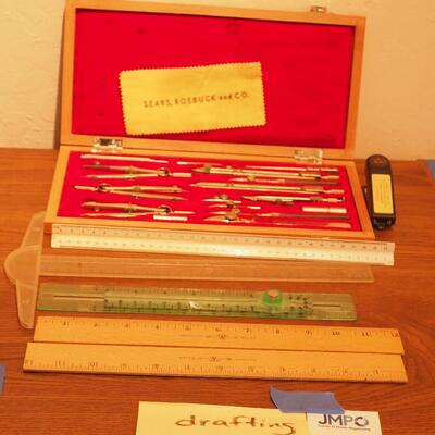Lot 64 Tower Drafting tools and rulers