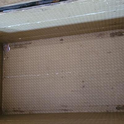 Lot 115: Antique Steamer Trunk with Remnant leather Straps & Leather Handles (one handle broken)  34.5" Ã— 19" Ã— 22.25"