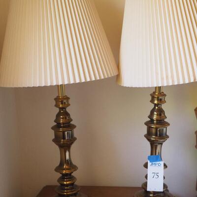 Lot 75  Two brass electric table lamps working