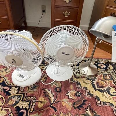 Lot 98 two Household breeze fans and desk lamp