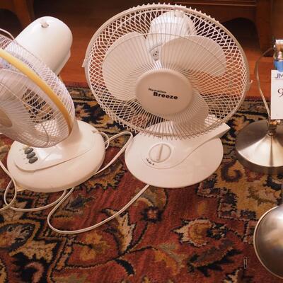 Lot 98 two Household breeze fans and desk lamp