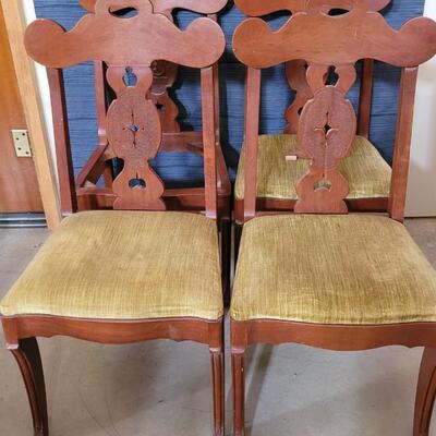 Lot 139: (8) Antique Custom Stipled Center Fiddleback Dining Chairs (2 are Monogrammed with "Schaffner" and a Crest)