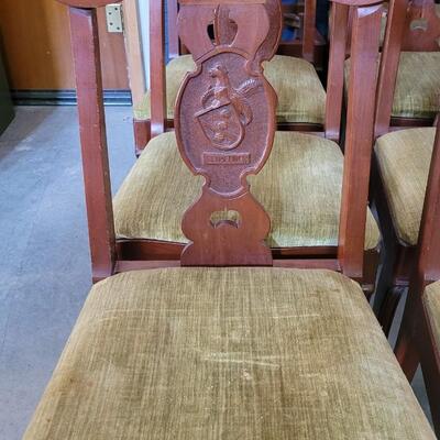 Lot 139: (8) Antique Custom Stipled Center Fiddleback Dining Chairs (2 are Monogrammed with "Schaffner" and a Crest)